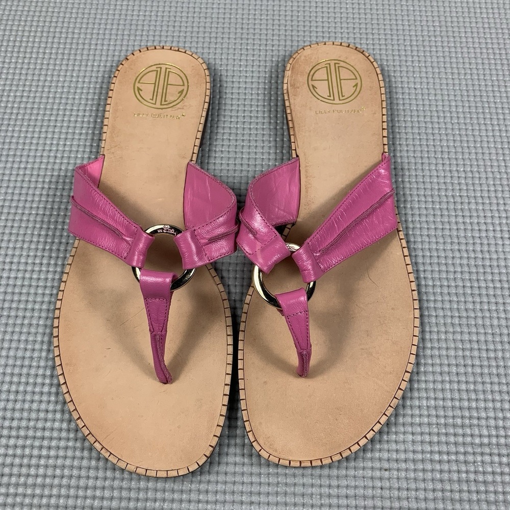 Lilly Pulitzer McKim Leather Thong Sandals in Prosecco Pink, Size 9 M - Picture 1 of 4